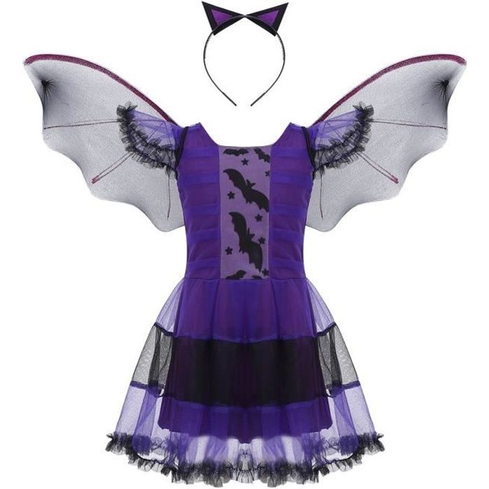 Enfant Fille Ensemble Deguisement Chauve Souris Costume Halloween Cosplay 3 9 Ans Violet Violet Cdiscount Pret A Porter