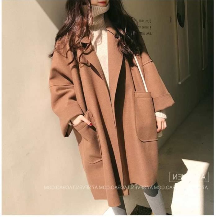 Manteau Femmes printemps automne Style coreen noir longue laine melange Trench Coat 2021 dames mode coupe vent Type CAMEL Blanc Cdiscount Pret a Porter