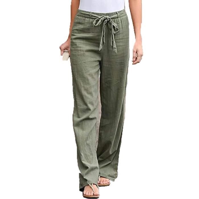 Pantalon lin kaki sale femme