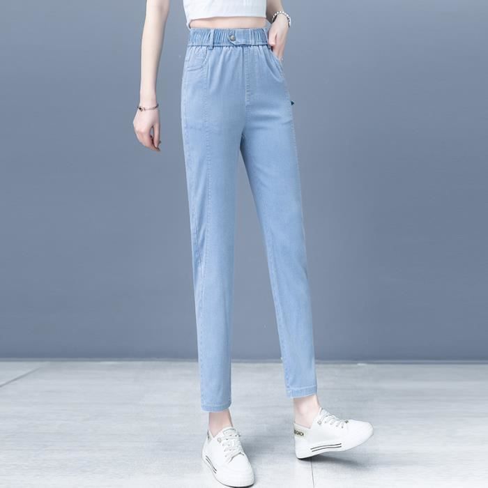 Jean Femme Leger Taille haute elastiquee Casual Coupe slim Effect delave INSFITY Bleu Taille haute Femme Bleu Cdiscount Pret a Porter