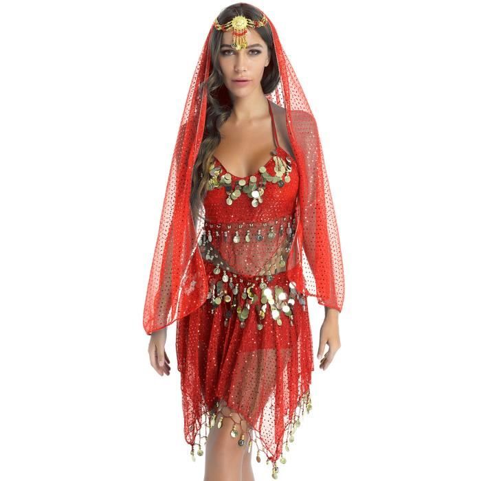 Iiniim Costume Danse du Ventre Femme Paillette Brillante Sexy Tenue Belly  Dance Crop Top et Jupe Danse Latine Orientale - Cdiscount Sport