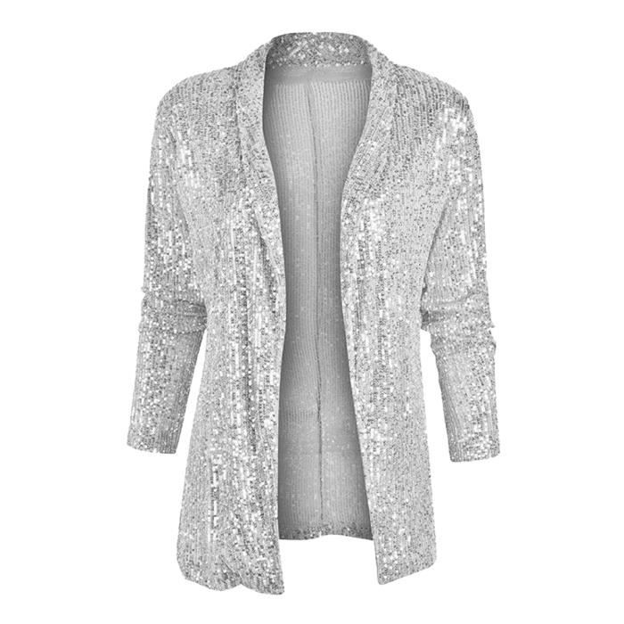 Veste à paillettes argent femme