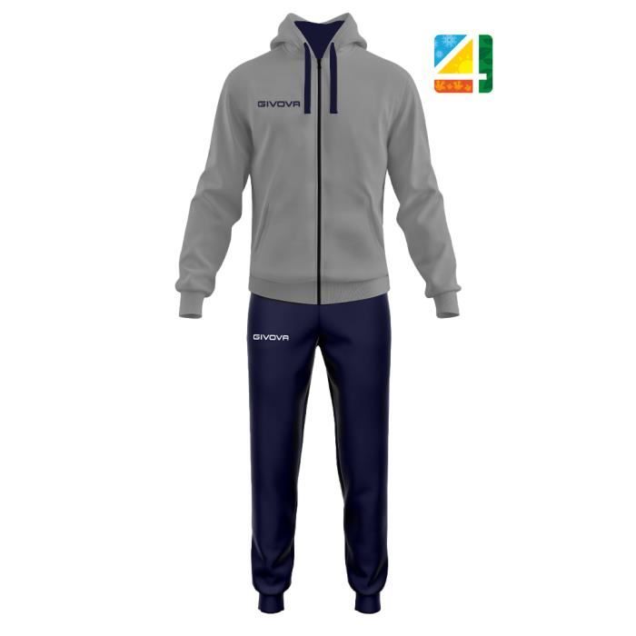 Survêtement enfant - GIVOVA - King 4 Seasons - Gris/Navy - 100% Polyester Terry 220 g/m² - Capuche mesh & zip