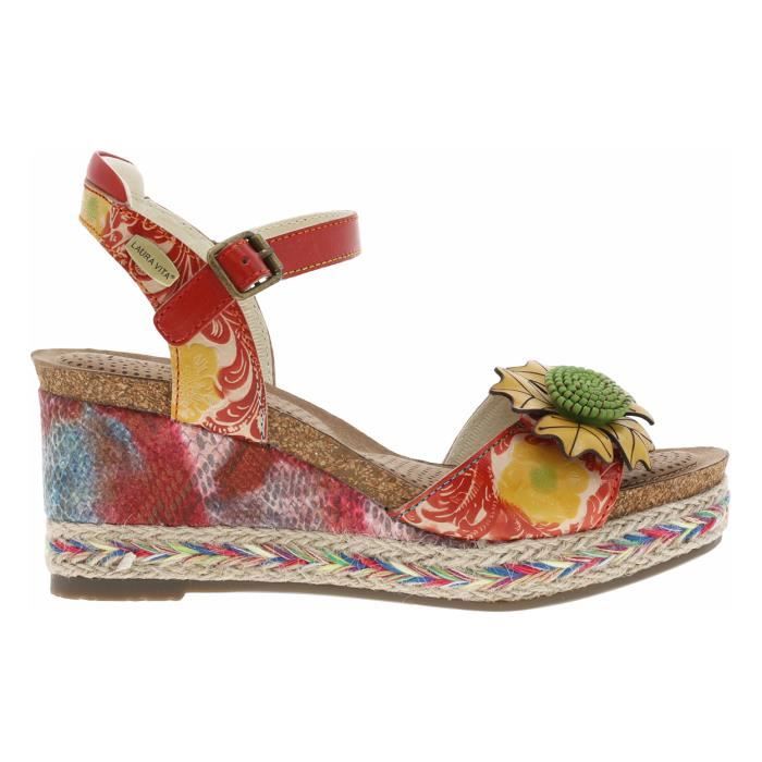 Nu pieds compens s en cuir rouge LAURA VITA Talon compens haut