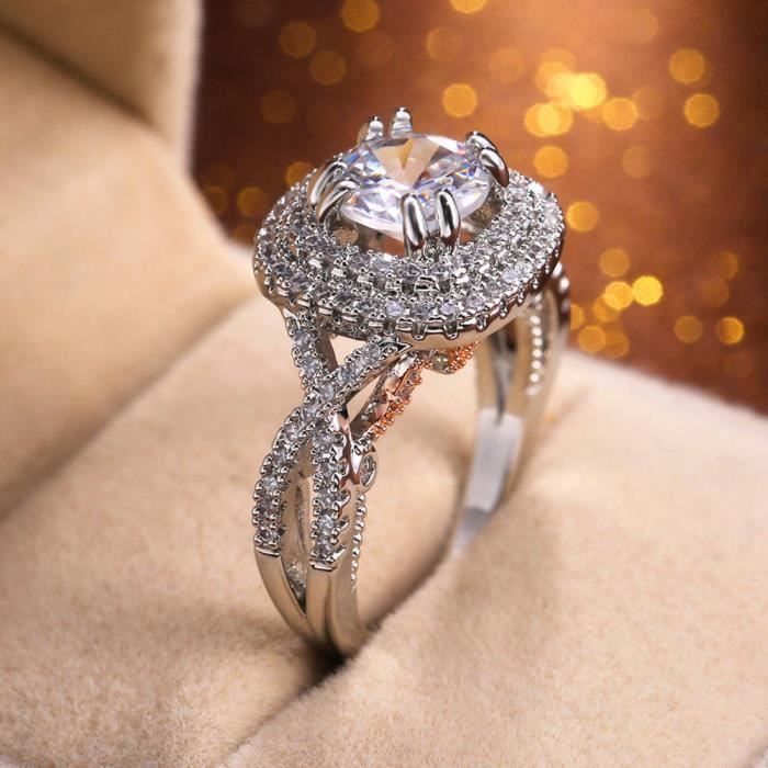 Bague De Fiançailles, Femme, En Argent 925/1000, Zircon Cubique Promesse De Diamant