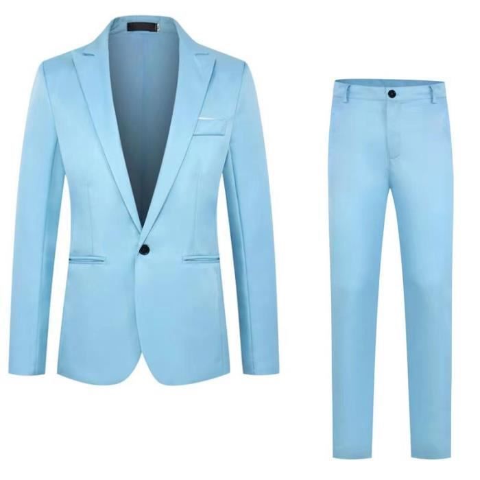 Costume Homme 3 Pièces (ou 2 Pièces) - Blazer Croisé - Bleu - Polyester - Mariage Et Fêtes - Grandes Tailles