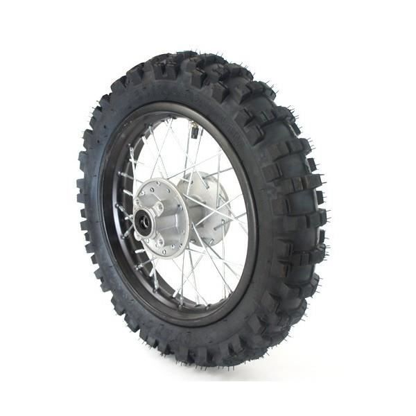 Roue Arrière Complète 12" Pour Dirt Bike/pit Bike - Pneu 80/100-12, Jante Noir, Moyeu Orange