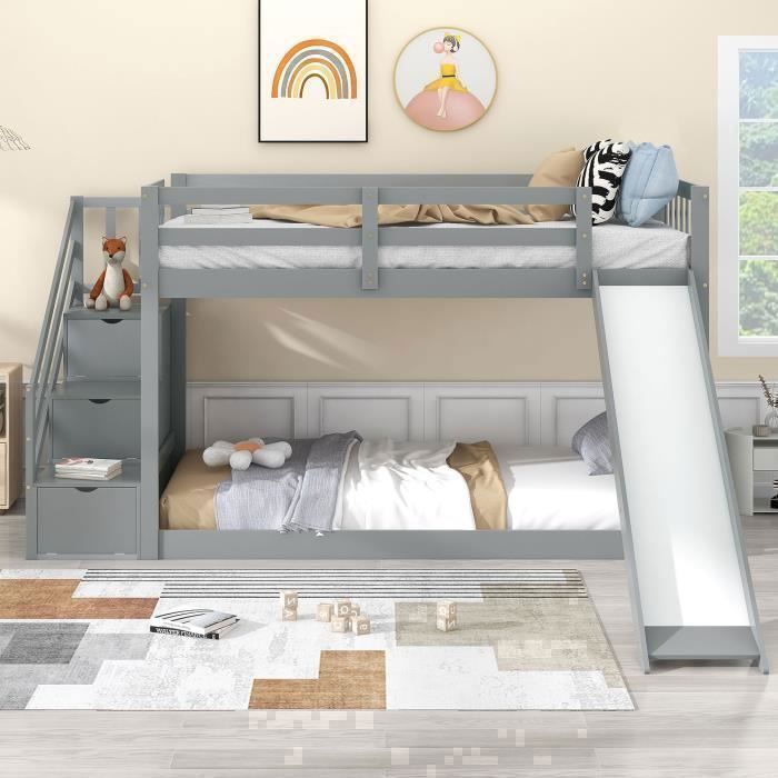 Merax Lit Mezzanine 90 x 200 cm avec Armoire, Multifonctionnel Lit