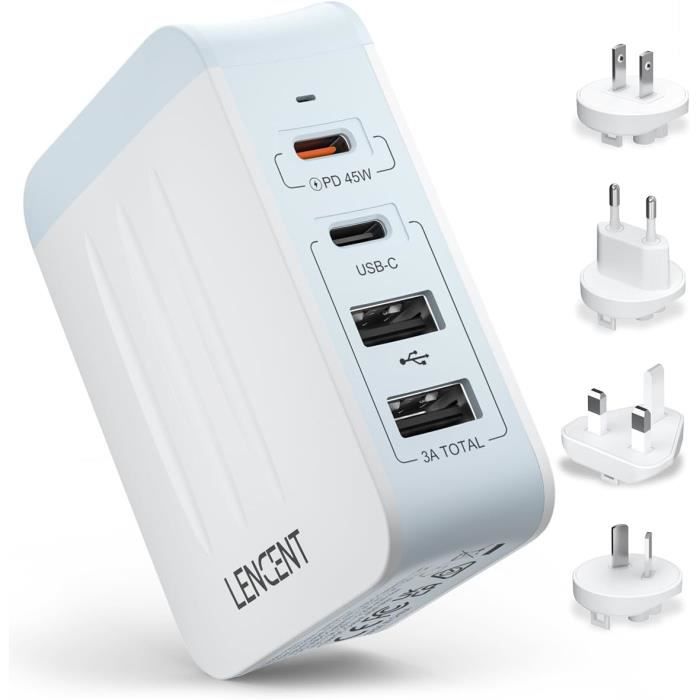 MOMAX Adaptateur Prise Universelle 20W USB-C PD - Adaptateur Voyage International Avec 2 USB-A