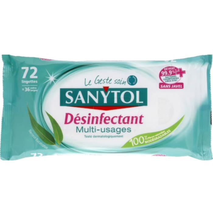 Lingettes désinfectantes multi-usages 4 actions Sanytol - Citron