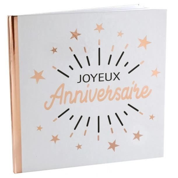 Livre d'or joyeux anniversaire blanc et rose gold métallique (x1) REF/6651