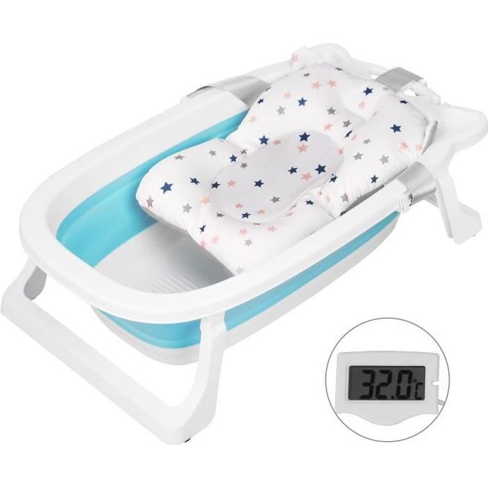 Sinbide Baignoire pliable pour bébé avec thermomètre et coussin bleu - Baignoire  bébé - Achat & prix