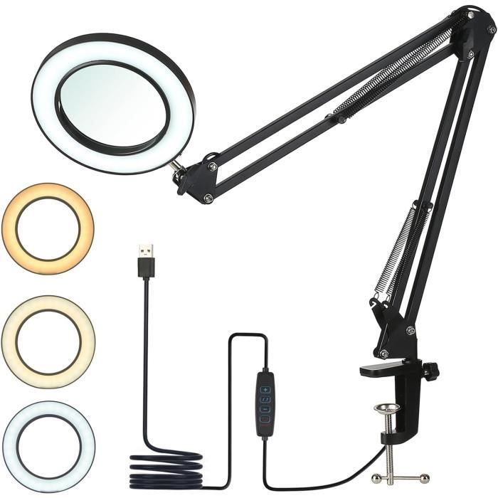 Lampe Loupe 10X Avec 72 LED - Éclairage 3 Couleurs Et 10 Niveaux, Lampe De Bureau Pour Lecture Et Précision