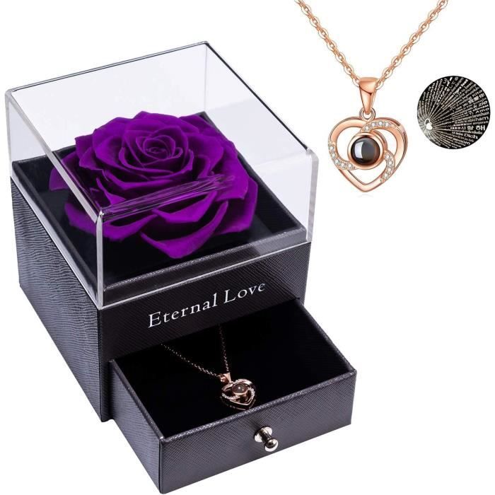 Cadeau Femme Rose éternelle Avec Collier – Coffret Cadeau Romantique Anniversaire, Saint-Valentin, Fête Des Mères | Fleur Préservée + Bijou - 13