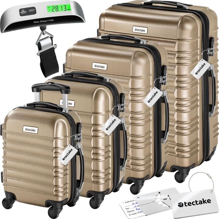 TECTAKE Set de valises rigides Mila 4 pièces avec pèse-bagages - champagne