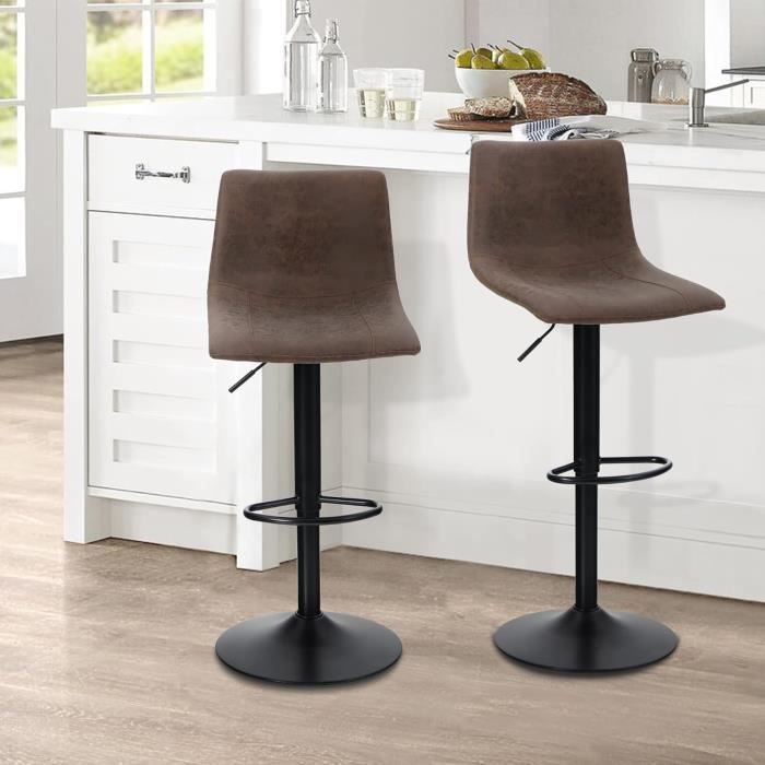 Lot De 2 Tabourets De Bar Modernes En Similicuir Noir Avec Dossier, Chaise Haute Moderne Pour îlot De Cuisine