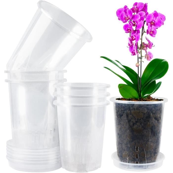 Pot à Orchidées Transparent 15cm Avec Soucoupe - Drainage Optimal Pour Plantes