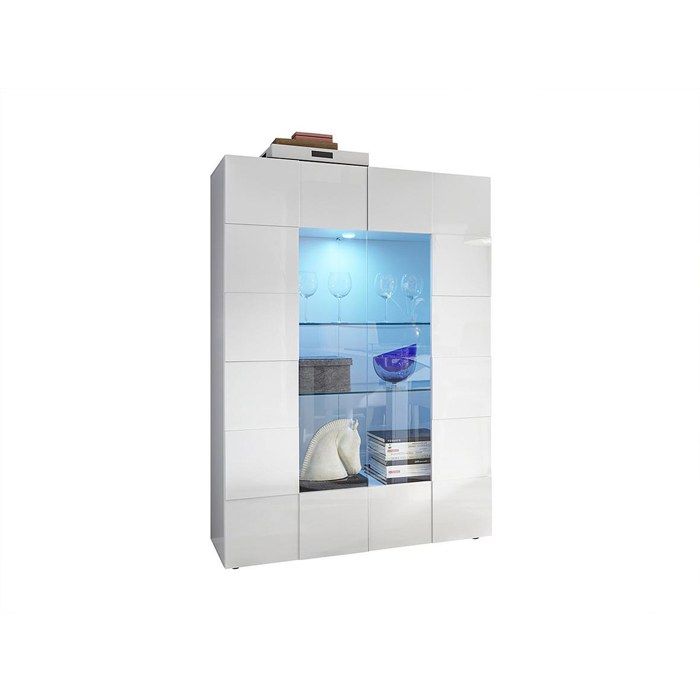 Vitrine CALISTO - LEDs - 2 portes - Blanc laqué