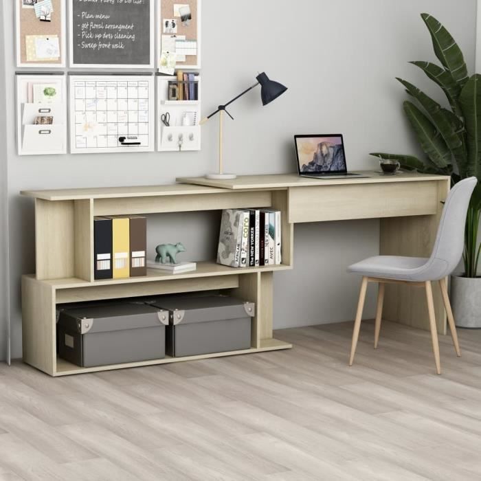 Bureau dangle - Chêne sonoma - 200x50x76 cm - Aggloméré - Design contemporain - Montage facile