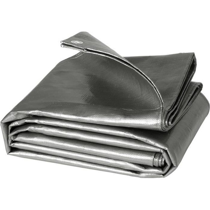 Bâche De Protection Extérieure 8x12m - Polyéthylène Robuste 180g/m² - Gris