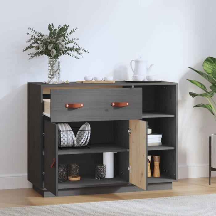 TIP - Buffets - bahuts - Buffet Gris 98,5x40x75 cm Bois massif de pin