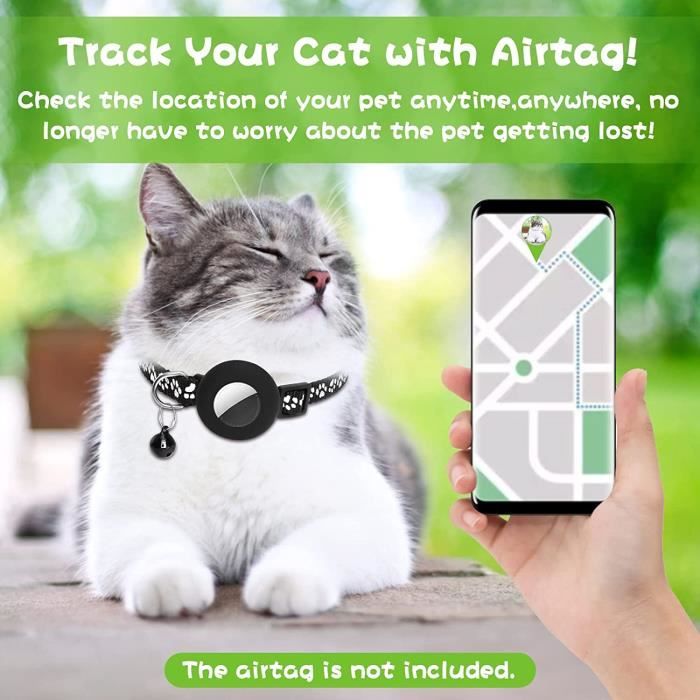 JAYZ® KIT Collier Chat + Tracker Smart Finder Inclus! Accessoire Compatible  avec Airtag Apple, GPS, Compatible iOS/Android, Collier Anti étranglement