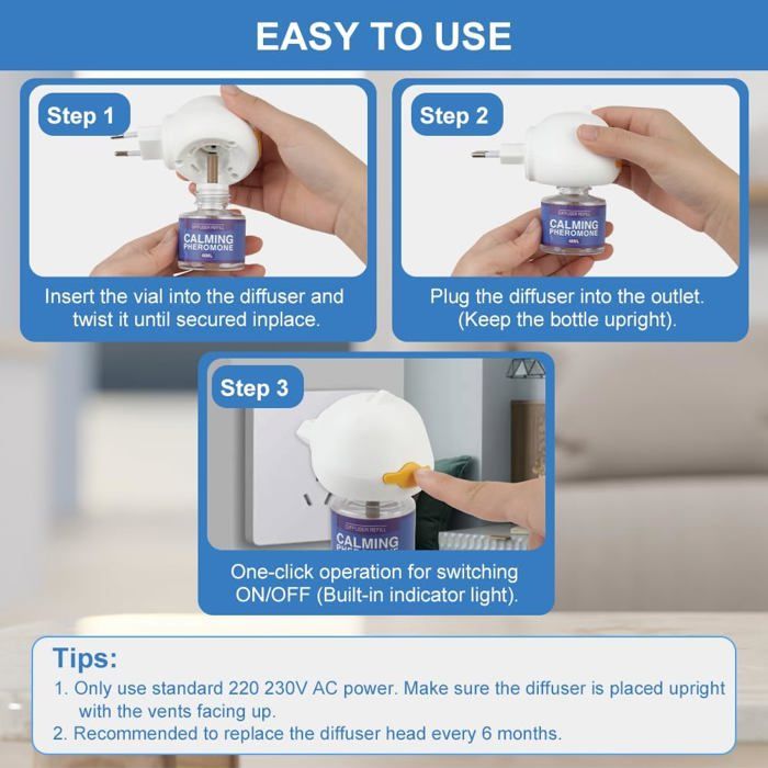 Diffuseur Felicalm Phéromones Chat Et Chaton – Anti-stress 90 % Efficace – Design Sympa Avec Bouton On/Off Rose