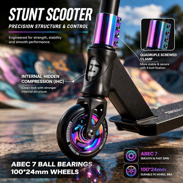 Trottinette Freestyle SUOTU – Direction 360°, Roues PU 100 Mm, Charge 100 Kg, Aluminium – Dès 6 Ans