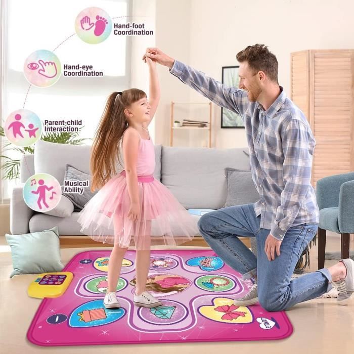 YESHIN Tapis De Danse Enfant – 8 Lumières LED, 5 Modes (Danse, Mémoire, Batterie), Bluetooth, Rechargeable, Antidérapant, 3-12 Ans