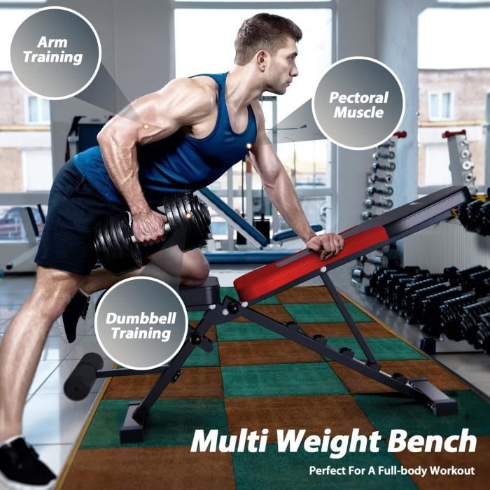 Banc De Musculation Multifonction Finer Form Réglable - Noir/Rouge - Charge Max 300 Kg (660 Lbs)