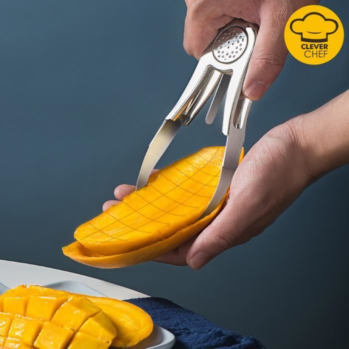 Decoupe fruit,Couteau à découper la mangue en acier inoxydable,outil  d'épluchage de fruits,éplucheur de fruits- Mango Diced Peeler