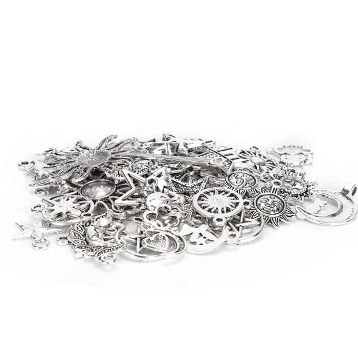 UNICRAFTALE Creux Étoile et Lune Charmes 80 pcs Charmes en Acier Inoxydable 2 Couleurs Petit Trou Pendentif en Métal Pendentifs Plat Lisse Charme pour Balancent Fabrication de Bijoux