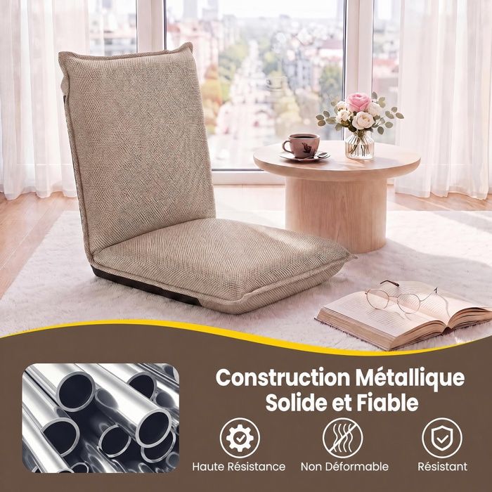 Chaise De Sol Japonaise Tatami - Bois Et Tissu - Dossier Inclinable - Pour Salon, Méditation, Balcon