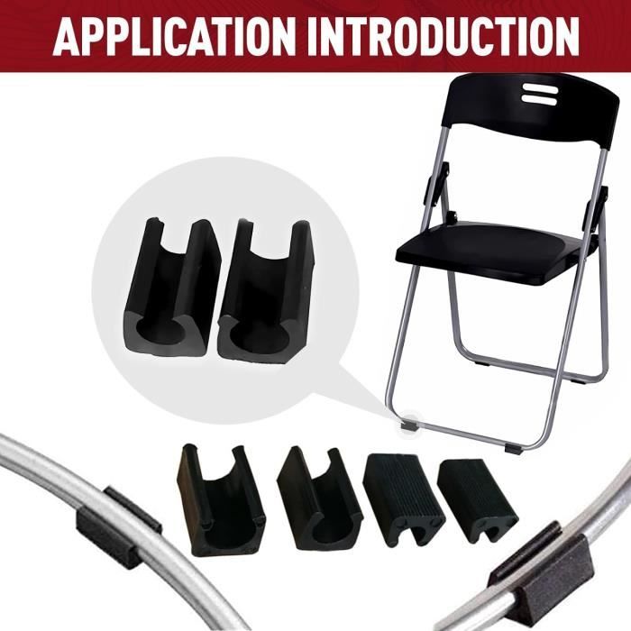8 Embouts De Chaise Pliante En Plastique Noir - Forme V, Diamètre Intérieur 7/8" | Pour Chaises Métal Rembourrées, Remplacement Facile