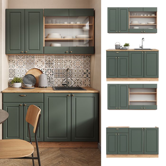 Cuisine Fame-Line Vicco Style Rustique – 300cm, Chêne Vert/or, MDF