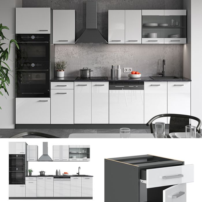 Cuisine équipée Vicco R-Line 300 Cm – Bordeaux Ultra-brillant, Ensemble Complet