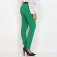Pantalon slim vert avec ceinture à boucle dorée-2