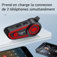 Kit Double Main Libre Moto Ecouteur + Micro Casque Stéréo Bluetooth 5.2 Appel Téléphone Etanche Lumière LED Interchangeable DK02-2