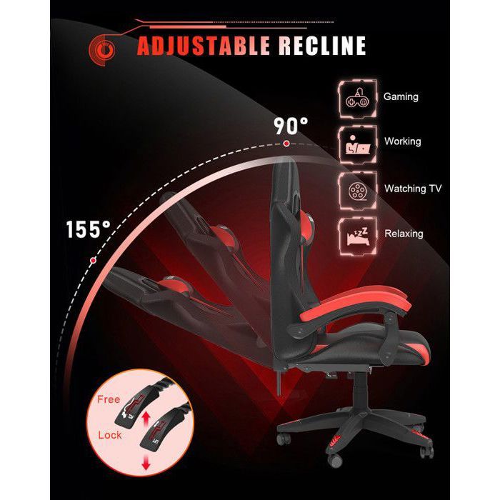 Chaise Gaming, Fauteuil Gamer avec éclairage LED Effets,Chaise de Jeu avec Lombaire&Appui-Tête Appui, Siège