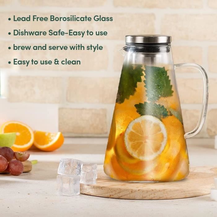 Pichet À Thé Glacé Avec Couvercle (1.5 L) 100% Sûr, Résistant Aux