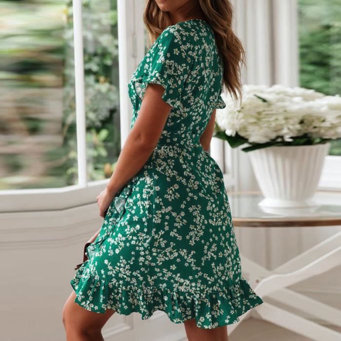 Robe fleurie a imprime Francais Vintage Vert Femme Vert Cdiscount Pret a Porter