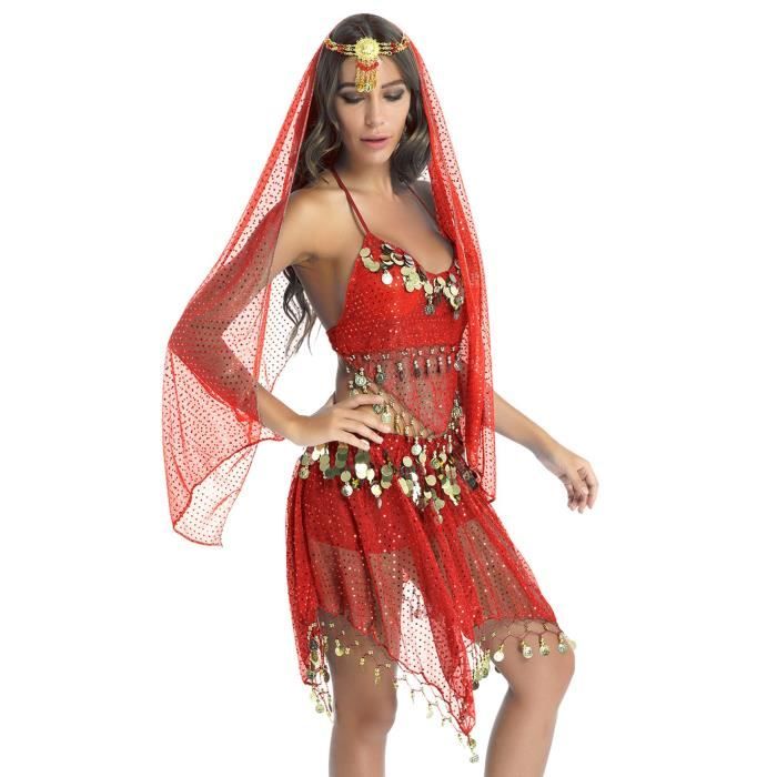 Iiniim Costume Danse du Ventre Femme Paillette Brillante Sexy Tenue Belly  Dance Crop Top et Jupe Danse Latine Orientale - Cdiscount Sport