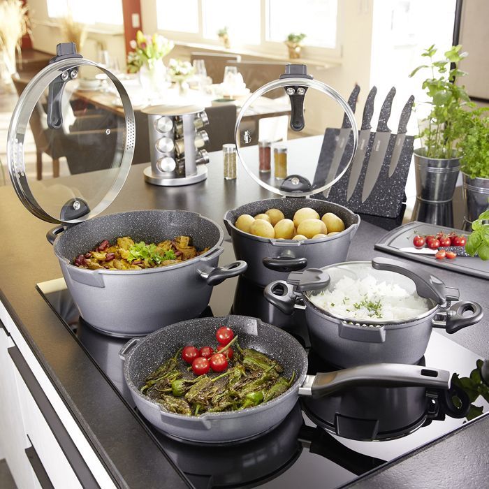 Faitout STONELINE Back To Nature 20 Cm – Revêtement Antiadhésif Avec Particules De Pierre – Compatible Induction Et Four (jusqu’à 180°C) – Couvercle Verre