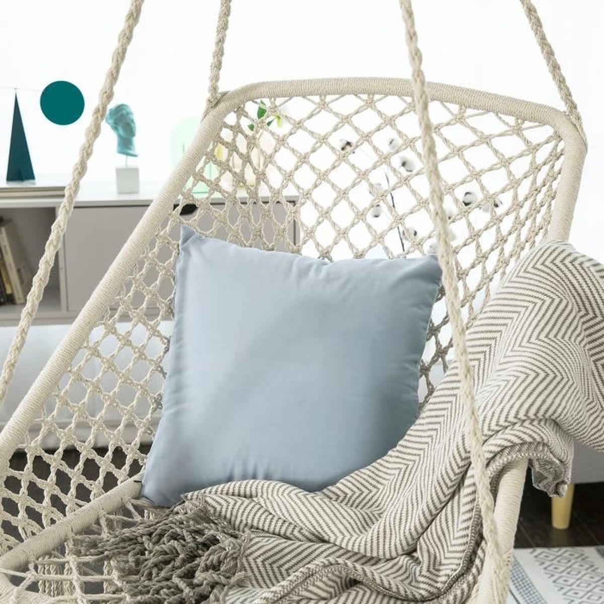 SPRINGOS Fauteuil suspendu avec coussin matelassé Design macramé pour intérieur et extérieur Balançoire en corde avec franges Rose SPRINGOS Fauteuil suspendu avec coussin matelassé Design macramé pour intérieur et extérieur Balançoire en corde avec franges Rose