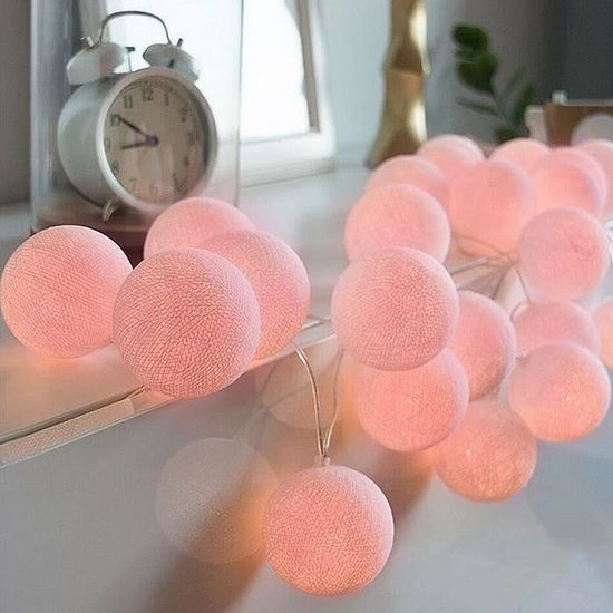 Guirlande Lumineuse Coton Boules 3 8m Led Chaine Lumiere Avec Prise Pour Chambre Rideau Fete Noel Anniversaire Halloween Mariage Chambre De Bebe Romantique Decor Eclairage De Noel Guirlandes Lumineuses