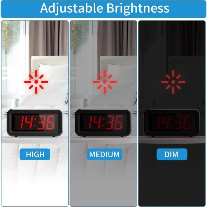 Réveil Cube Bois ThreeH - Affichage LED Heure/Date/Température, 3 Alarmes, Détection Vocale - USB/Piles