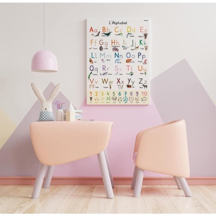 Affiche Alphabet Animaux 30x40cm - Poster Éducatif Enfant, Apprentissage Lettres, Décoration Chambre/Crèche