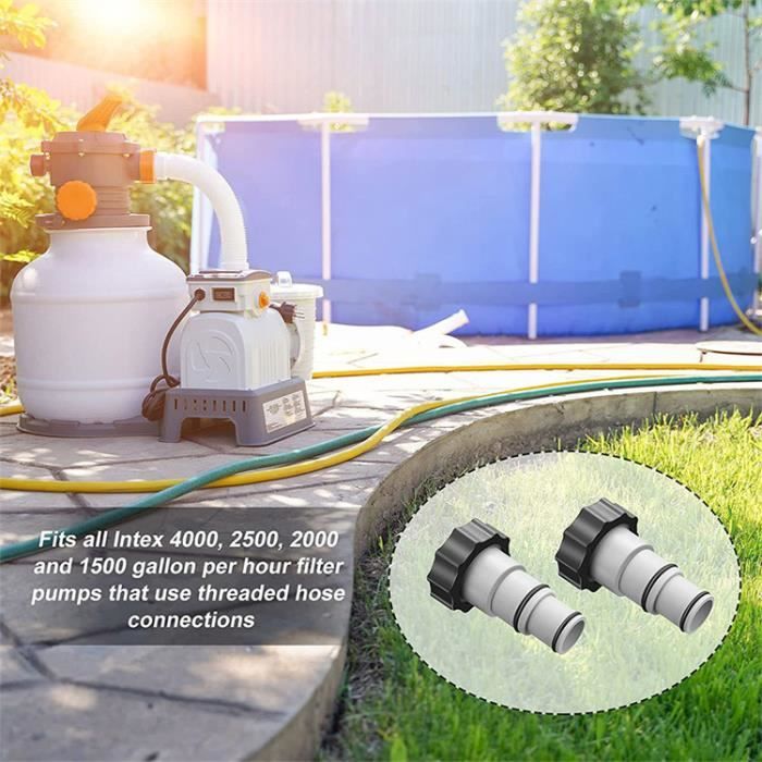 Lot De 2 Adaptateurs Tuyau Piscine Intex - Conversion Fileté Vers Collier De Serrage - Compatible Pompes Filtration