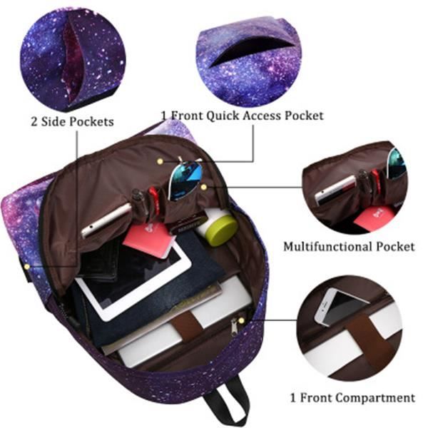 ROCK Lot de 3 Fille Sac Dos Galaxy Coll ge Scolaire Loisir