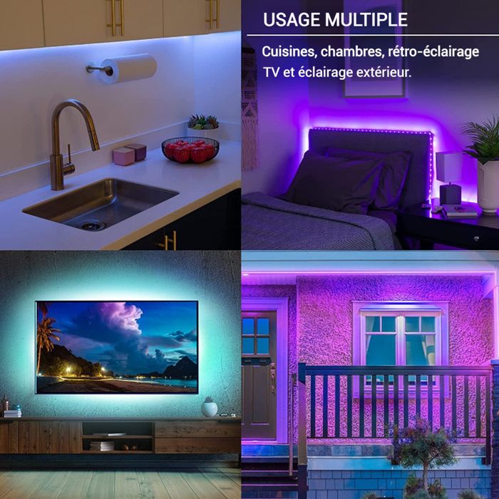 Bande LED RGB 5M Avec Télécommande Et App - Synchronisation Musicale & Couleurs TV - Pour Ambiance Chambre, Fête, Jeu - 5